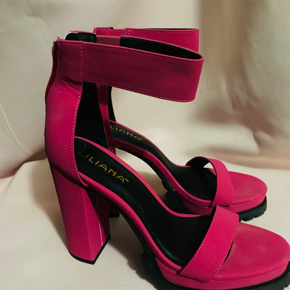 Barbie Pink Baddies: hot pink, lug soled, open toed, platform heels - Picture 3 of 3